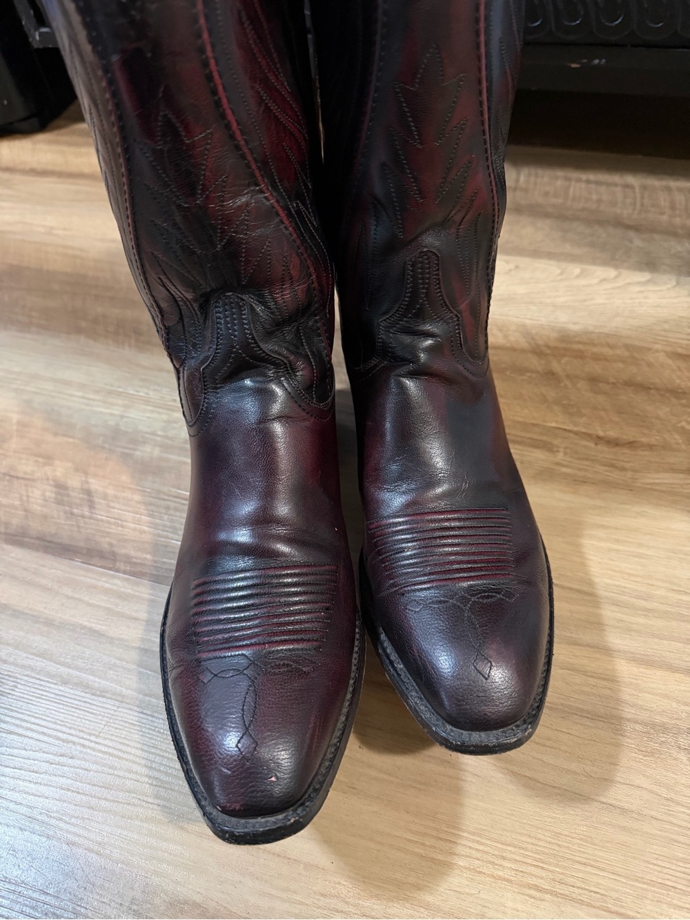 Vintage Lucchese Gavin Black Cherry Goatskin Western Cowboy Boots 9D handmade - Picture 5 of 16